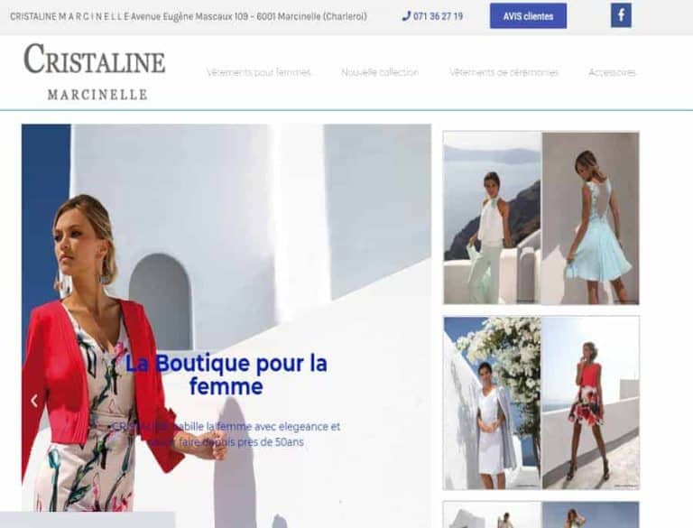 Vitrine de la boutique Cristaline avec vêtements pour femmes.