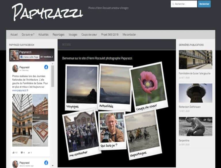 Page d'accueil du site Papyrazzi avec photos de voyage et reportages.