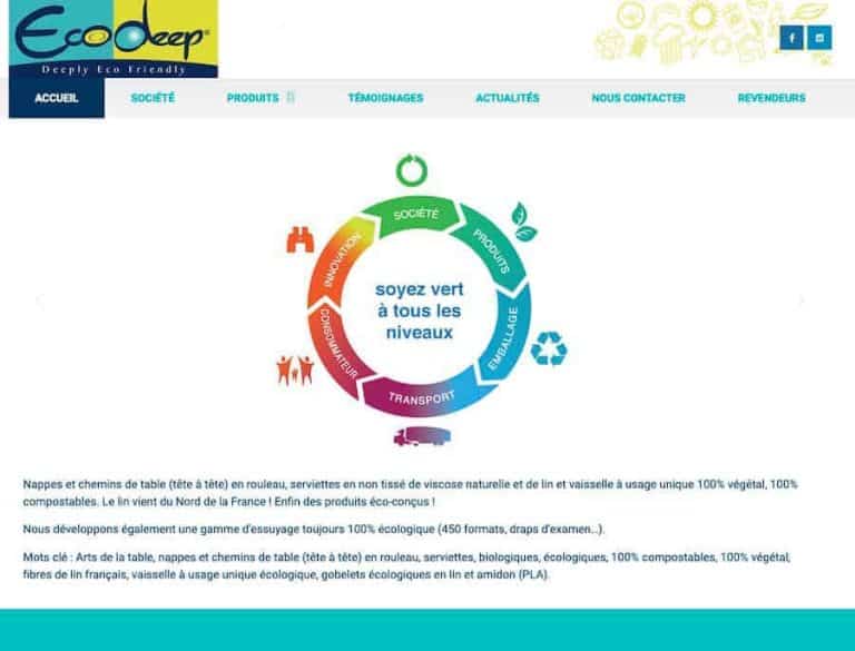 Logo Ecodeep avec symbole écologique et message vert.