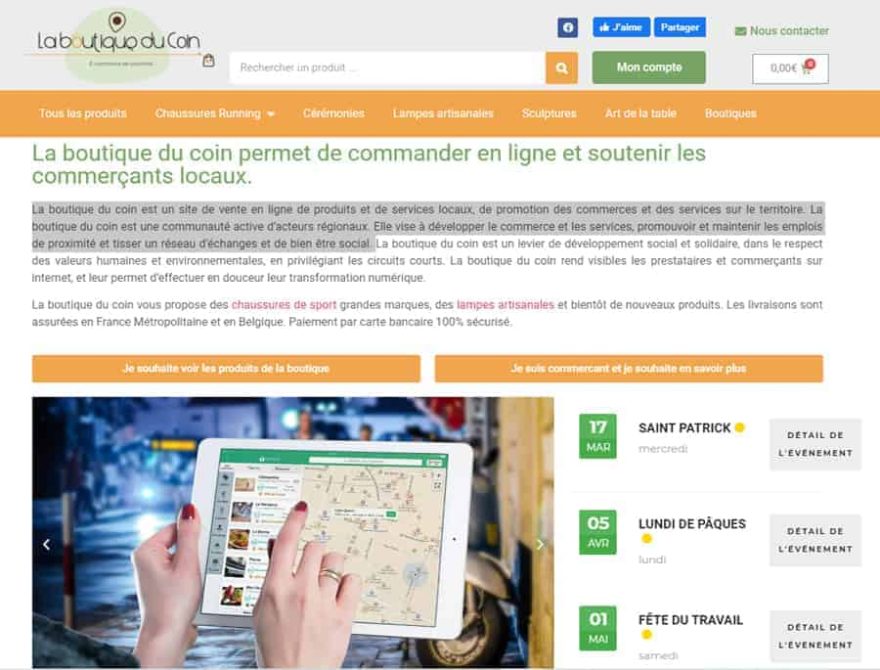 Boutique du coin facilite l'achat local avec livraison en France et Belgique.