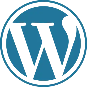 Logo WordPress avec fond bleu.