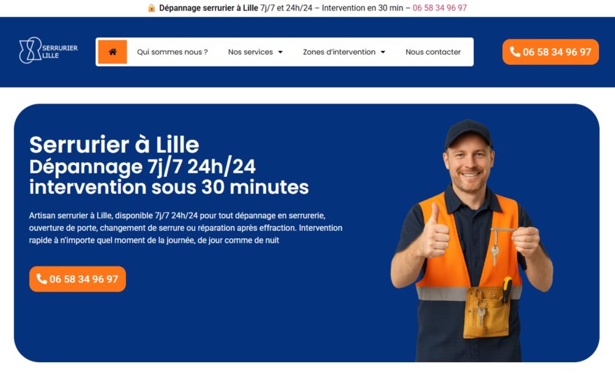 Serrurier à Lille effectuant des dépannages d'urgence 24h/24 et 7j/7, intervention en moins de 30 mi.