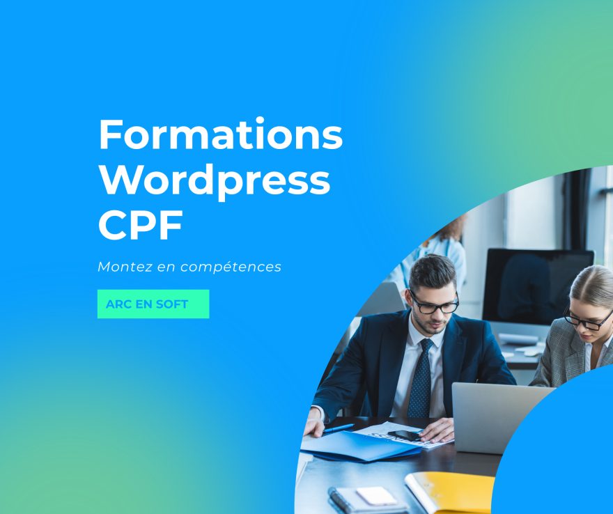Image d'une formation WordPress CPF avec des participants en atelier.