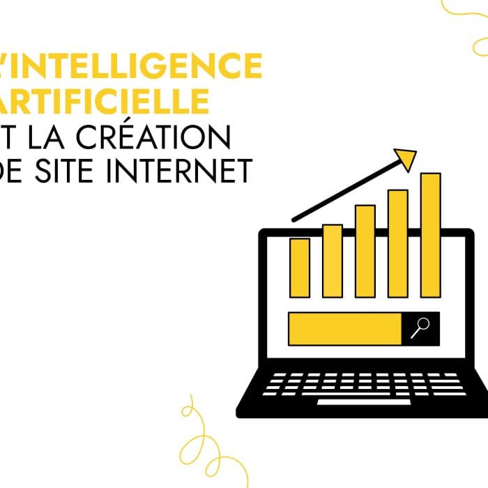 Illustration d'une intelligence artificielle et création de site web avec graphique croissant.