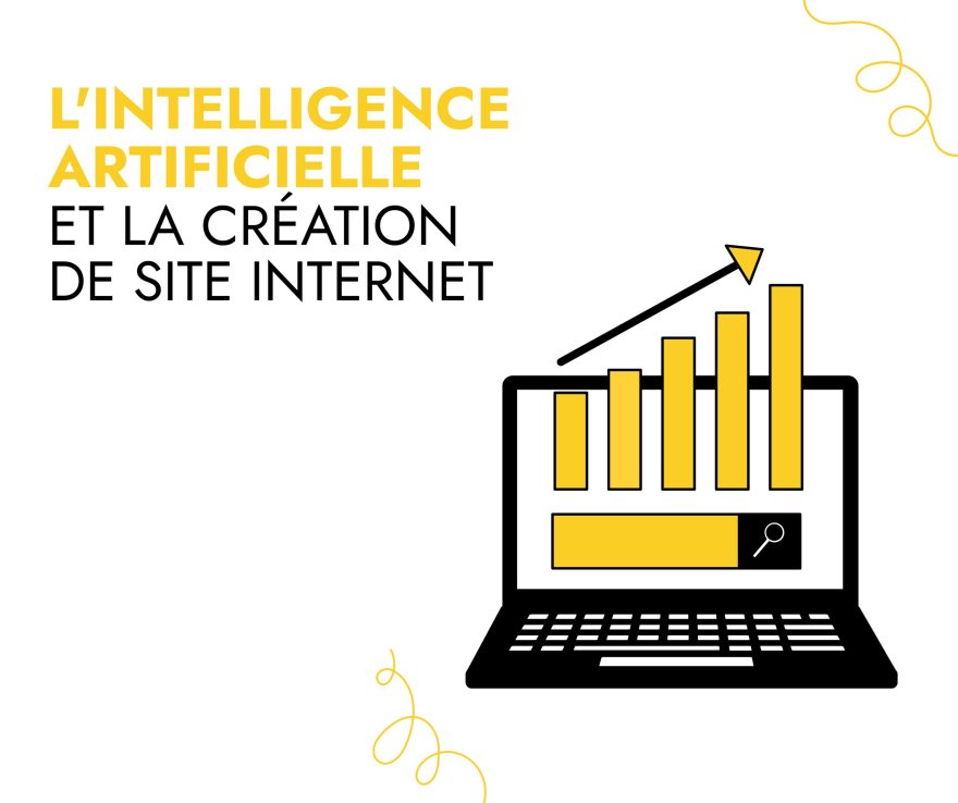 Illustration d'une intelligence artificielle et création de site web avec graphique croissant.