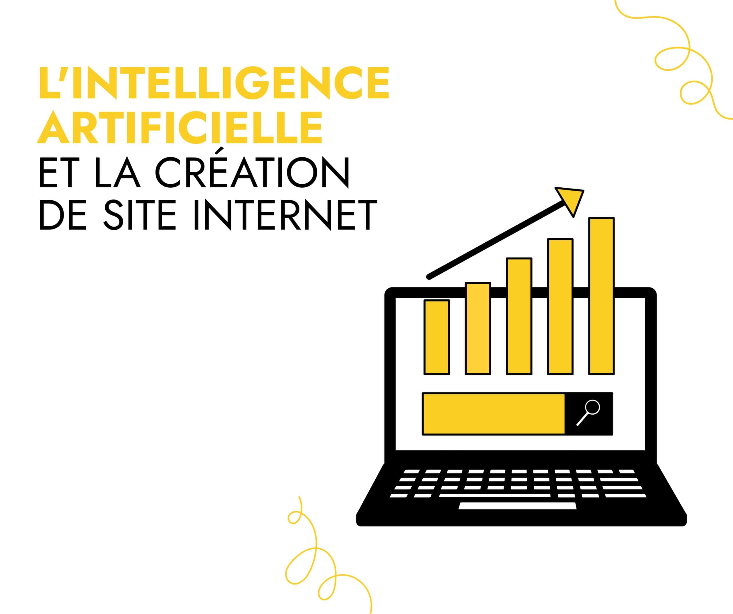 Illustration d'une intelligence artificielle et création de site web avec graphique croissant.
