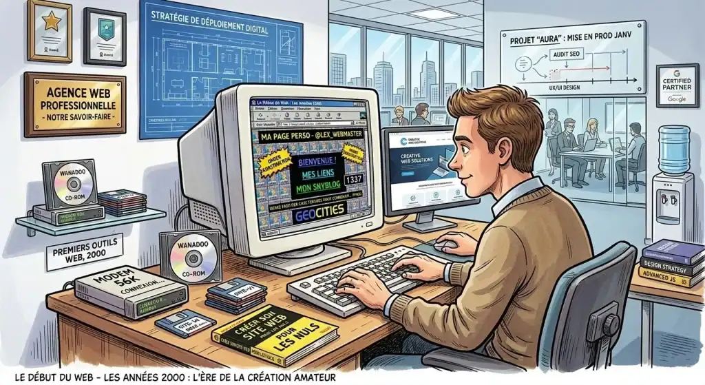 Personne travaillant sur un ordinateur dans un bureau moderne.