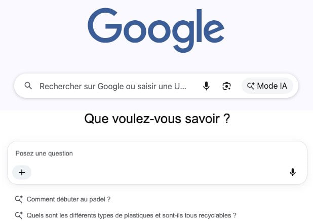Capture d'écran de la page de recherche Google avec mode IA activé.