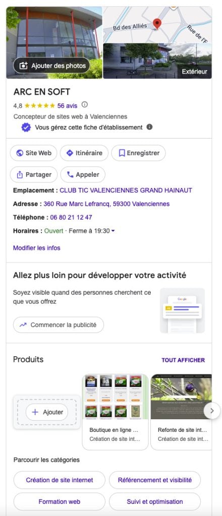 google my business arc en soft