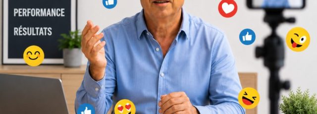 Homme en vidéo pour marketing numérique avec réactions sociales.